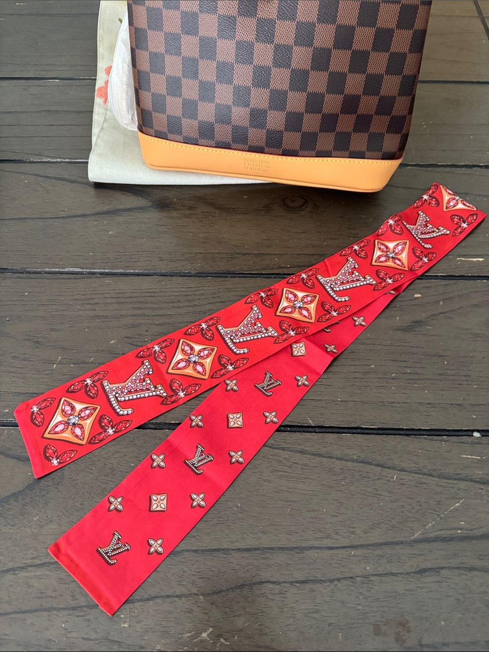Red Monogram Bandeau Twilly with Jewel Motif